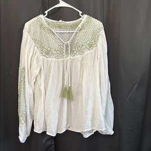 Cream Embellished Tie Front Blouse